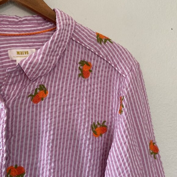 Anthropologie Maeve Embroidered Orange Pink Striped Button Down Shirt Women’s XL - Picture 8 of 16